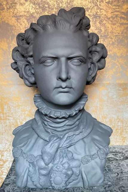 Büste KÖNIG LUDWIG II von BAYERN Märchenkönig SKULPTUR Neuschwanstein EISENOPTIK