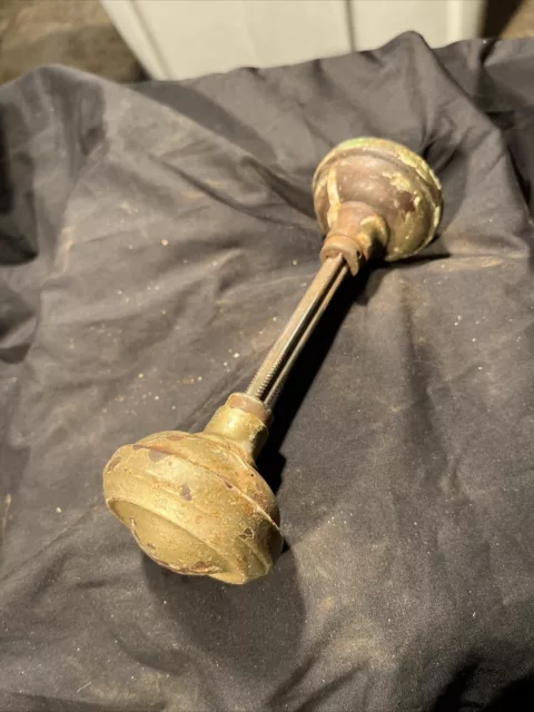 Vintage Ornate Metal Door Knob Set Handle Victorian Raised Pattern Painted Gold