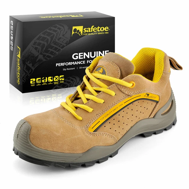 SAFETOE SAFETY SHOES Trainers Casual Work Boots Yellow Leather Steel