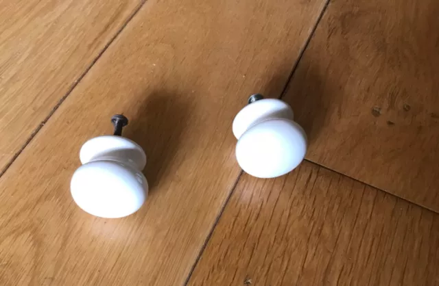 2 x bouton d'armoire en céramique émaillée blanche (A2)