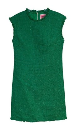 NEW Kate Spade Green Sequin Tweed Shift Dress Sleeveless Sparkle Fringe - 10