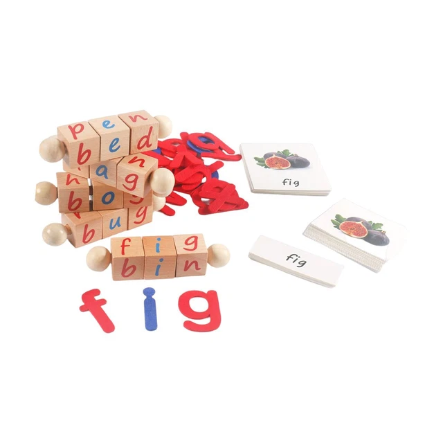 WOODEN WORDS READING Blocks Game Spelling English Alphabet Letter Match ...