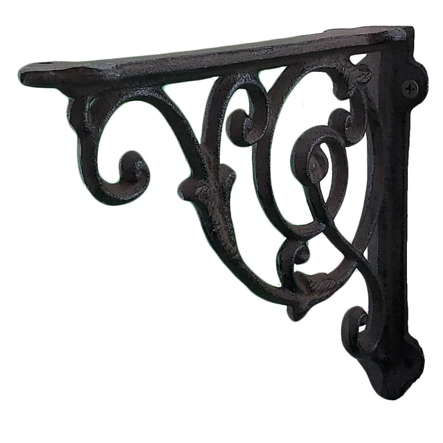 Cast Iron Wall Shelf Bracket Brace Ornate Vine Brown 8.5" Deep 3
