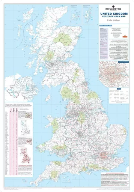 Postcode Wall Map Areas UK & N Ireland - Laminated Large Wall Map - 120cm X 83cm