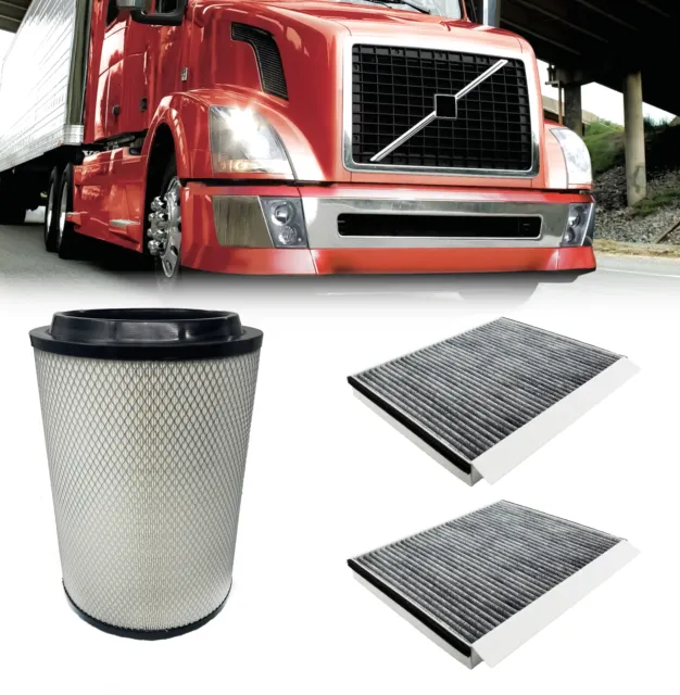 Pair of Cabin Air Filter w/ Engine Air Filter Set for Volvo VNL, VNM, VNX Trucks
