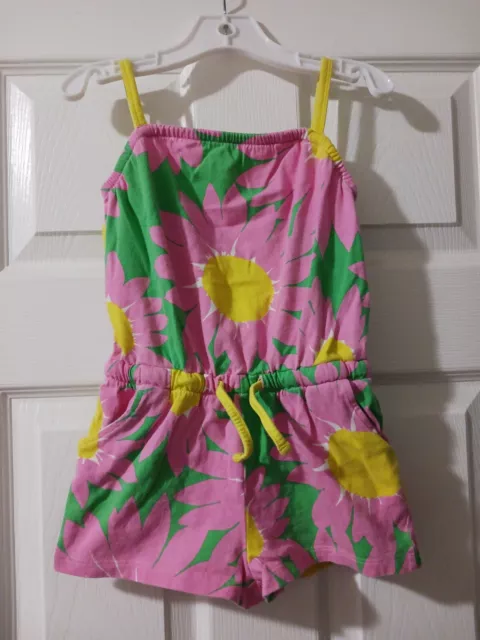 Mini Boden Girls 3-4 Pink Green Yellow Floral Sleeveless Romper Outfit EUC