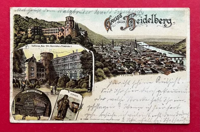Litho AK HEIDELBERG 1904 Stadtansicht mit Schloss und grosses Fass   ( 120976