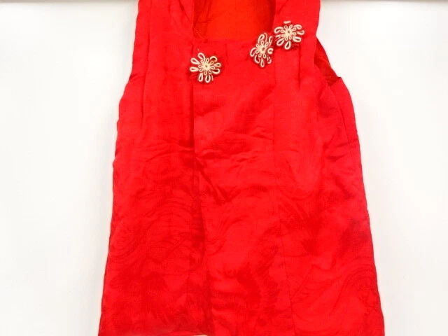 40634# Japanese Kimono / Antique Hifu For Girls / Woven Stream & Crane