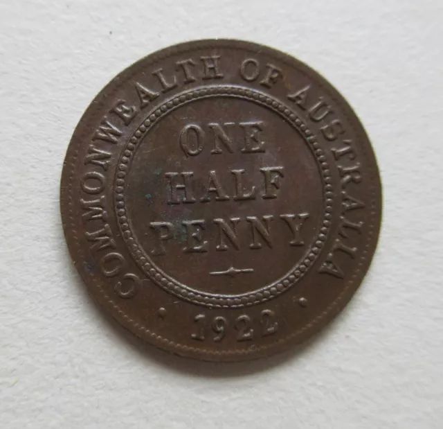 Australia One Half Penny Coin - George V - 1922
