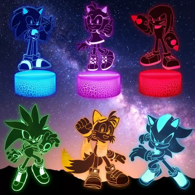 Luz nocturna, lámpara de ilusión 3D con 6 patrones y 16 colores erizo sónico