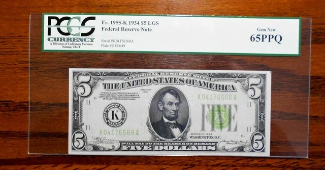 1934 $5 Federal Reserve Note (LGS) Light Green Seal 💲 PCGS 65PPQ