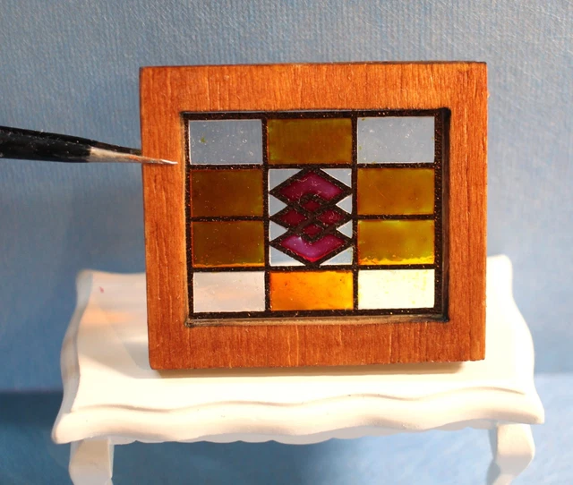 Original OOAK Mini Dollhouse Art Deco Style Stained Glass Window N Woolmer 3