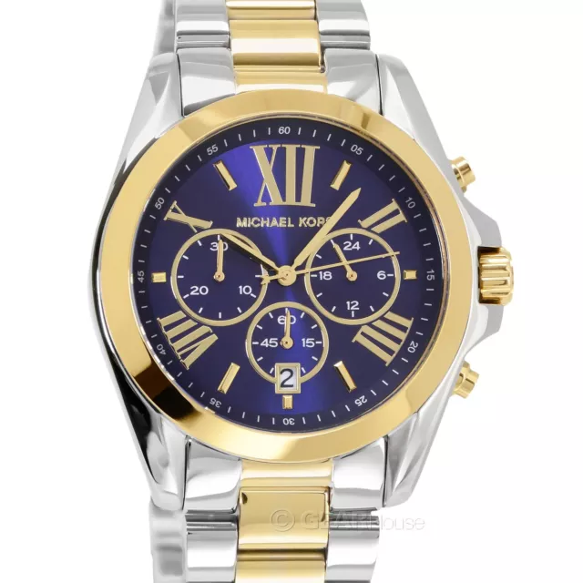 Michael Kors Womens Bradshaw Chronograph Watch, Blue Dial, Two-Tone Gold Silver