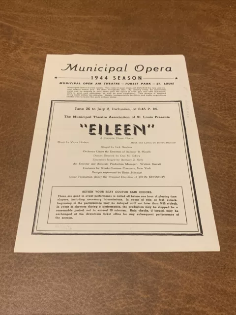Vintage Rare - Municipal Theatre Association of St. Louis Opera Playbill 1944