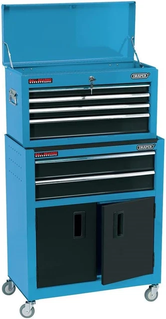 "Draper 19563 Armadio a rulli combinato blu e petto portautensili 24""