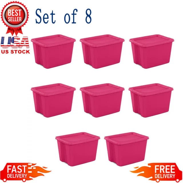 8 PACK 18 Gallon Plastic Storage Containers Box Stackable Tote Bin Lid