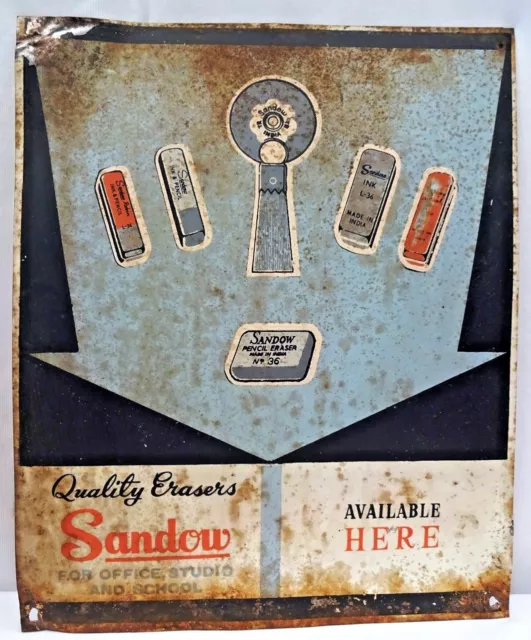 Vintage Tin Advertising Sign Of Sandow Eraser Available Here Rare Collectibles