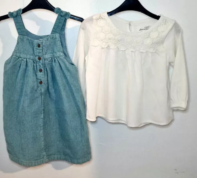Baby Girls Clothes Age 18-24 mths.Denim Pinafore Dress and white blouse.Used.💖