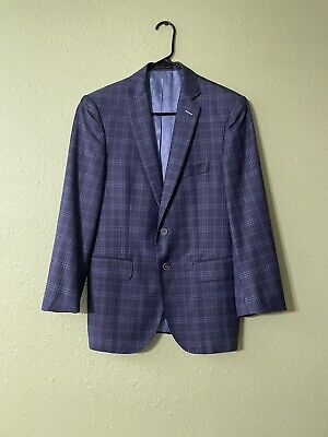 J. HILBURN Men Blue Plaid Wool Sport Coat Jacket Blazer Sz 40 European Fit 2018