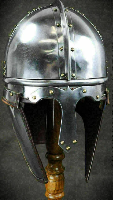 Casque Viking / Guerrier Médiéval - Acier Et Laiton - Fait Main - Pour LARP & Reconstitution