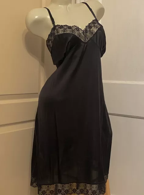 Sexy Sissy Soft Nylon Black Lace Trim Full Slip 44” Chest