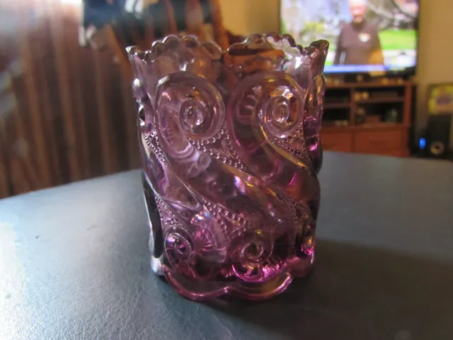 LG Wright S Repeat Amethyst Purple Art Glass Toothpick Holder