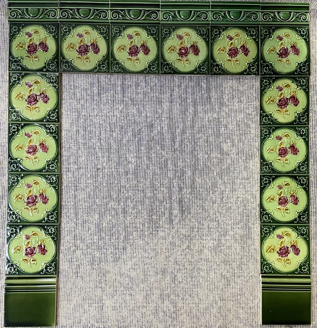 ENGLAND - ANTIQUE ART NOUVEAU - 22 ORIGINAL TILES FOR FIREPLACE c1900