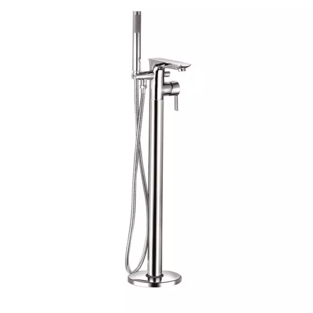 Grifo de baño de pie con cabezal mezclador para teléfono de ducha, elegante acabado cromado