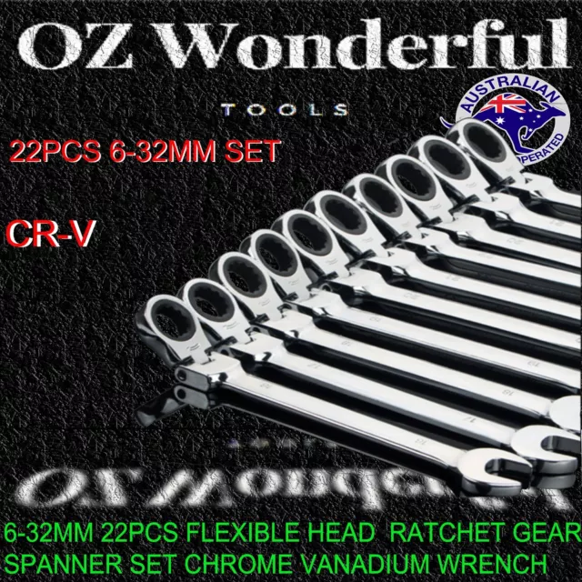 6-32mm 22pcs Flexible Head SET Ratchet Gear Spanner Chrome Vanadium Wrench