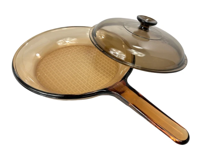 Sartén para freír Vision Corning 10 pulgadas AmbeGlass con tapa Pyrex parte inferior de gofres