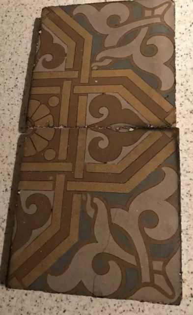 2 Vintage Antique tile Villeroy boch Mettlach Art Nouveau Architectural Salvage