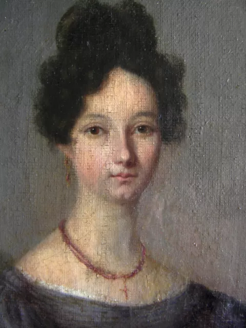 Huile sur toile école française début 19ème portrait de jeune fille 3