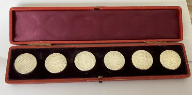 Edwardian 6 Boxed Sterling Silver Buttons. Heavy And Large.