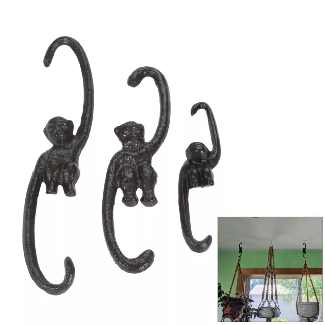 1Pk Monkey Decorative Cast Iron Hook Wall Hanger Plant Birdfeeder Indoor Outdoor