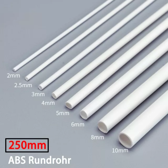 Ø2mm - 8mm Hohl Weiß ABS Kunststoffrohr Rundstab Modell Bastel DIY Länge 250mm