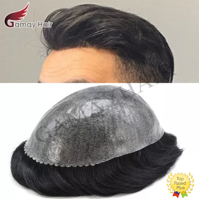 Peluca de repuesto completa de piel de polietileno para hombre con sistema de cabello humano PU inyectado de tupé para hombre