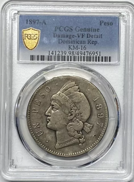 1897-A Dominican Republic silver Peso PCGS VF Detail