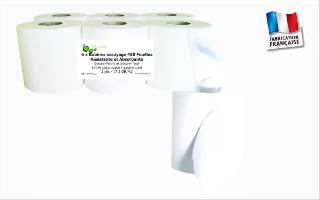 Bobine essuie-mains à dévidage central - 450 feuilles blanches - 23x19.5 cm