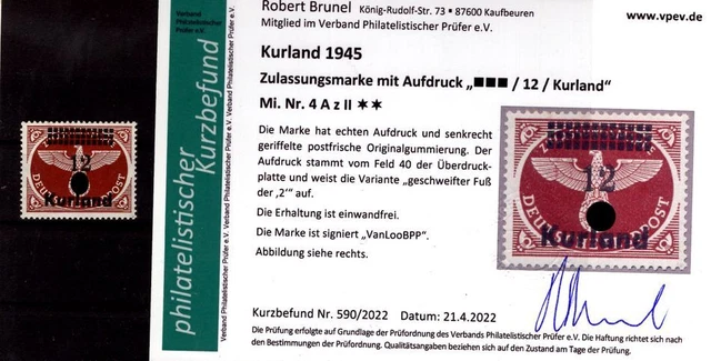Kurland 4Az PFII ABART ** POSTFRISCH+gepr. Befund 200EUR (L8905