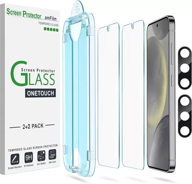 (2+2 Pack) amFilm OneTouch for S24 Tempered Glass Screen & Lens Glass Protector