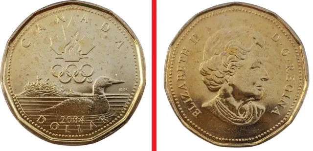 1 $ OLYMPIC GAMES CANADA 2004 QUEEN ELIZABETH II Dollar Coin 🍁 Lucky Loonie