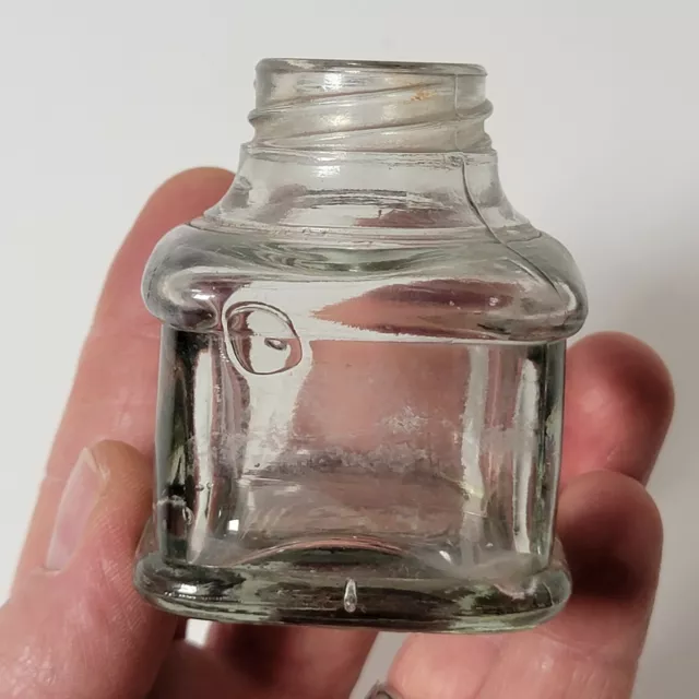 Vintage Old Ink Well Bottle Twist Top Approx 2.5" Tall Square Shape