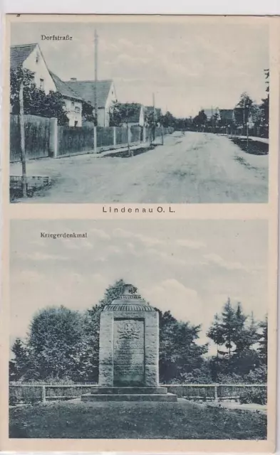 10577 Mehrbild Ak Lindenau O.L. Dorfstraße und Kriegerdenkmal 1940