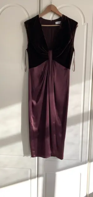 Reiss Livvy Berry Velvet Satin Plunge Sleeveless Midi Dress Size 8/10