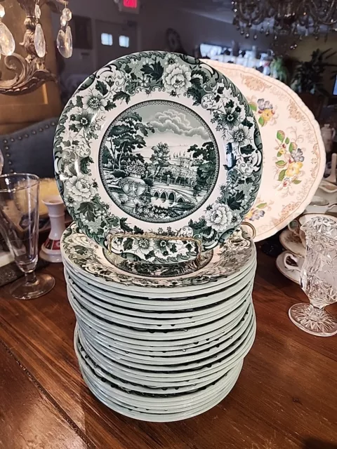 Green Transferware British Heritage Earthenware 8" Plate Legend New