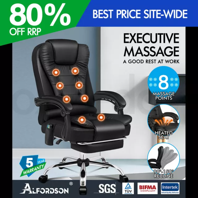 ALFORDSON Massage Office Chair Heated Seat Executive Gaming Racer PU Leather