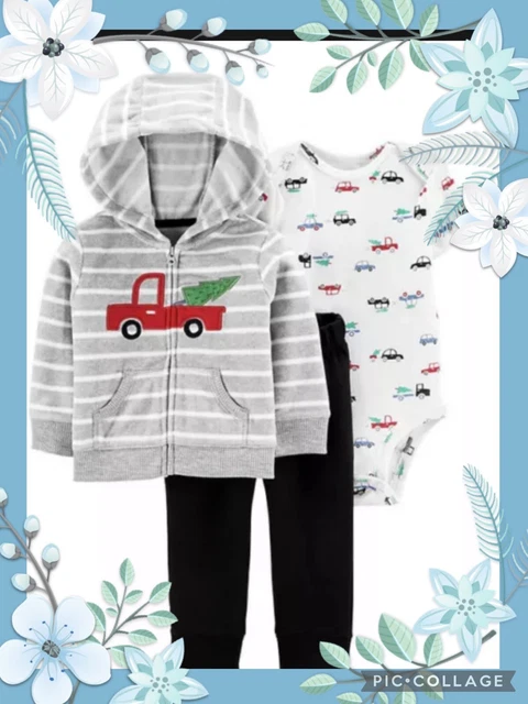 Carters Baby Boys Red Truck Hoodie, Print Bodysuit & Pants Set, Size NB, 3-pc