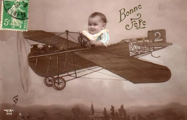 BL152 Carte Photo vintage card RPPC Enfant fantaisie aviation avion