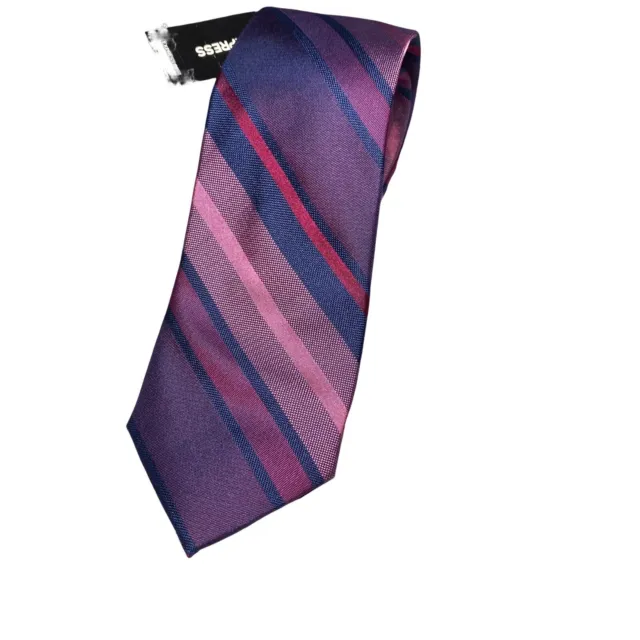 NWT Express Men's 100% Silk Red Multi Striped Narrow 2.75” Width Tie