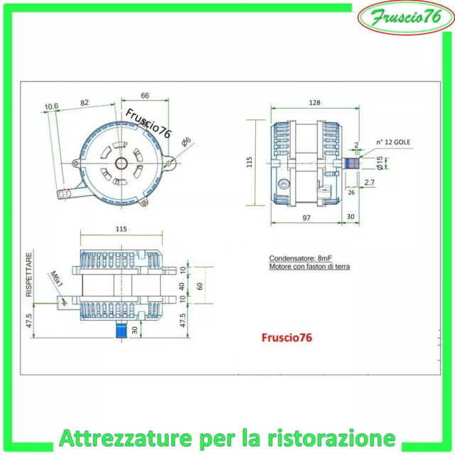 Motore Originale per Affettatrice RGV Lusso Dolly 25 250 H.40 230 V 50 Hz Con. 8 2